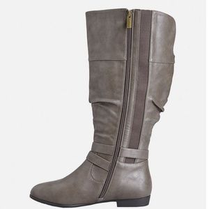 Shoes - Cole Ruched Taupe Grey Extended Calf Boots - 8W Shoes - Cole Ruched Taupe Grey Extended Calf Boots - 8W